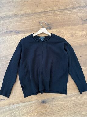 French Connection Black Crewneck Sweater with Center Seam